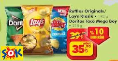 RUFFLES ORİGİNALS/ LAY'S KLASİK 193 G DORİTOS TACO MEGA BOY 218 G CİPS RUFFLES ORİGİNALS/ LAY'S KLASİK 193 G DORİTOS TACO MEGA BOY 218 G CİPS